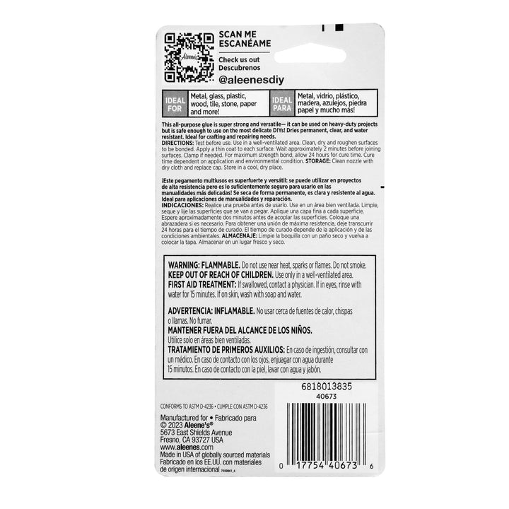 Picture of 40673 Aleene's Mixed Media Adhesive 1.5 fl. oz. (back of blister card)
