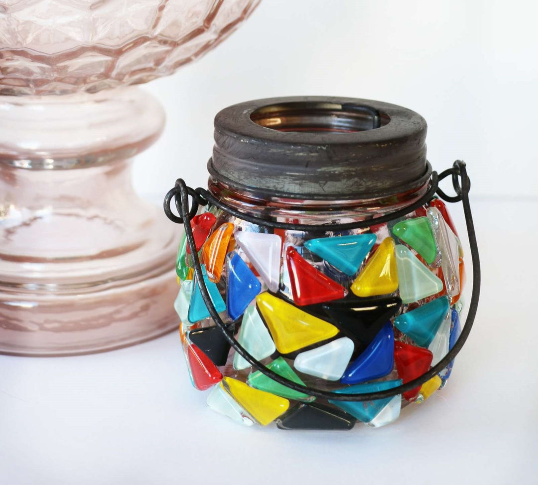 How to Glue Glass to Glass : Pretty Mosaic Luminaries