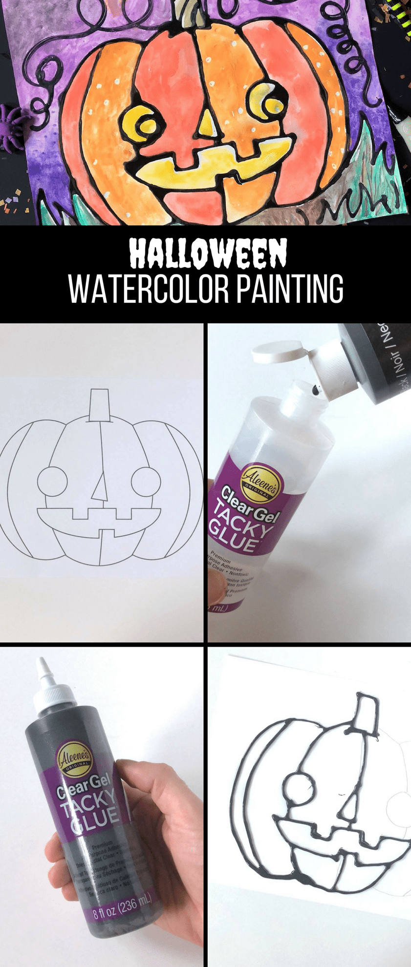 Halloween Glue Watercolor Painting
