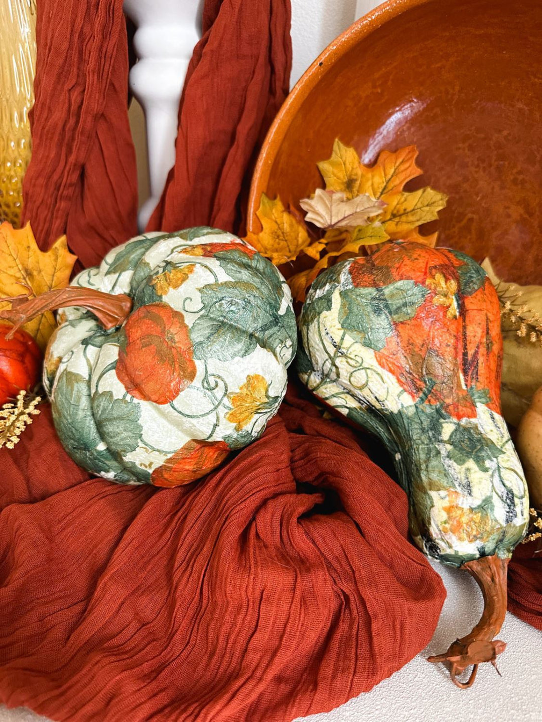 DIY Napkin Decoupage Pumpkin Decorations