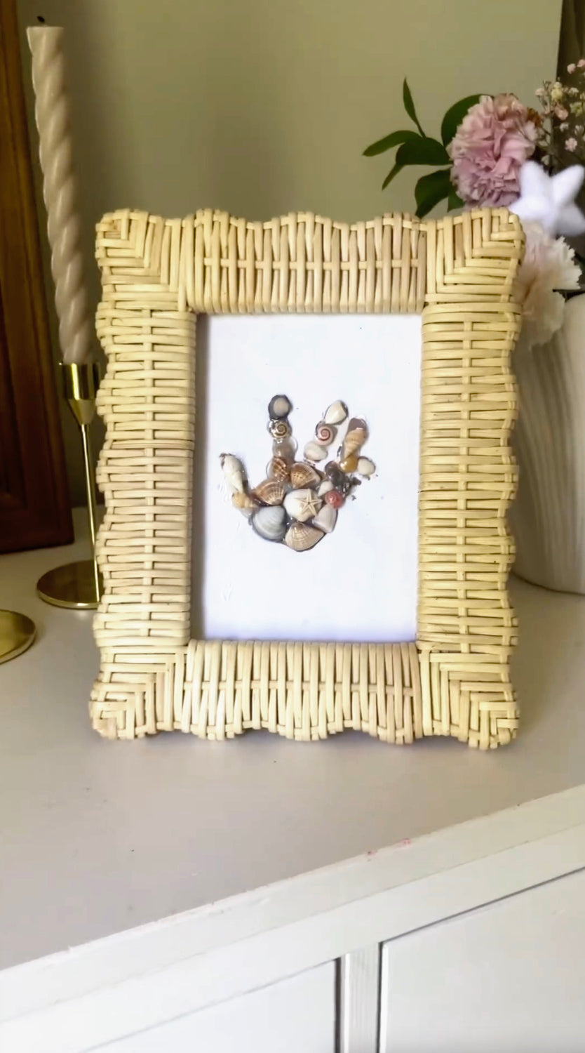 Seashell art memory frame with Aleene’s Acid-Free Tacky Glue