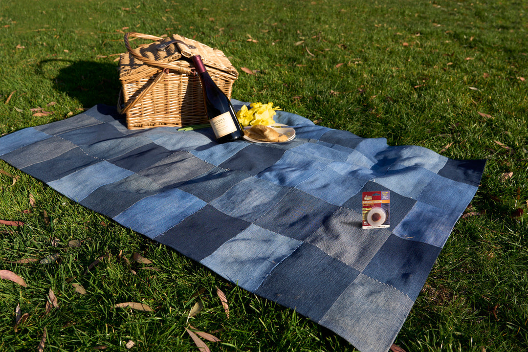 No-Sew Denim Patchwork Blanket with Fusible Net