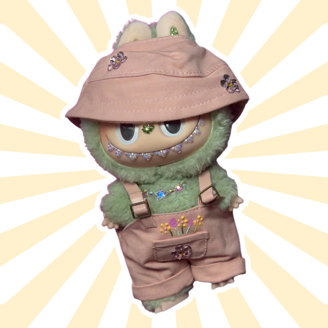Labubu collectible adorned with rhinestones and Puff Paint