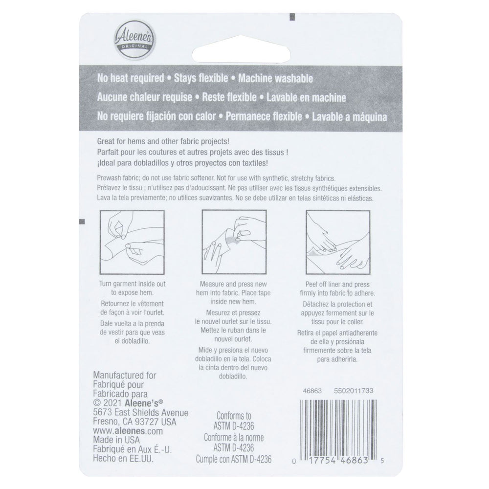 Aleene's 5/8-inch Fabric Fusion Permanent Fabric Tape 15 ft. Back of the package 