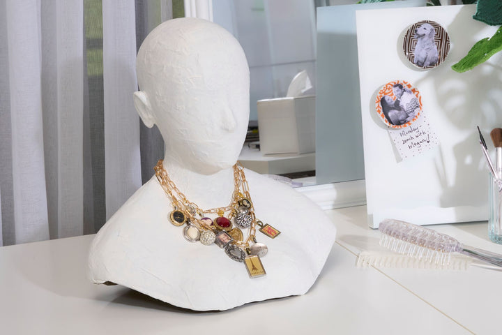Picture of DIY necklace that uses 21709 Aleene's Jewelry & Metal Glue .7 fl. oz. on a mannequin head 