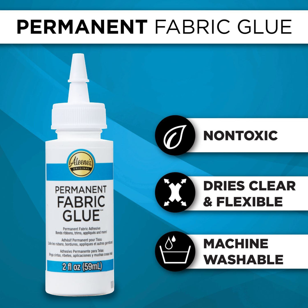 Aleene's Permanent Fabric Glue 2 oz. Non toxic, Dries Clear, Machine washable 